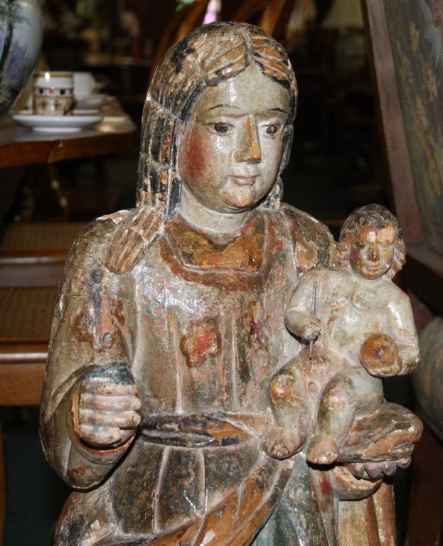 18th Century Wooden Madonna and Child