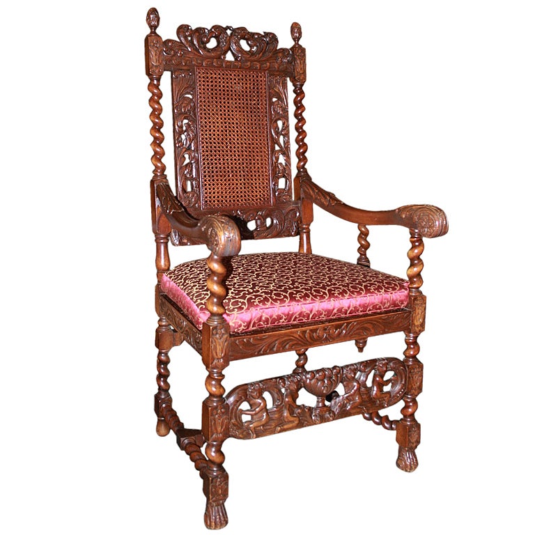 Grand Walnut Chair Fit for a Queen or King For Sale