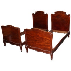Antique Pair of French Flame Mahogany Single Beds