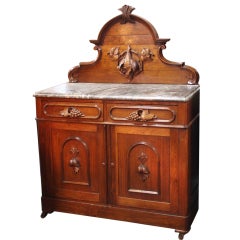 Carved Walnut Buffet with Granite Top