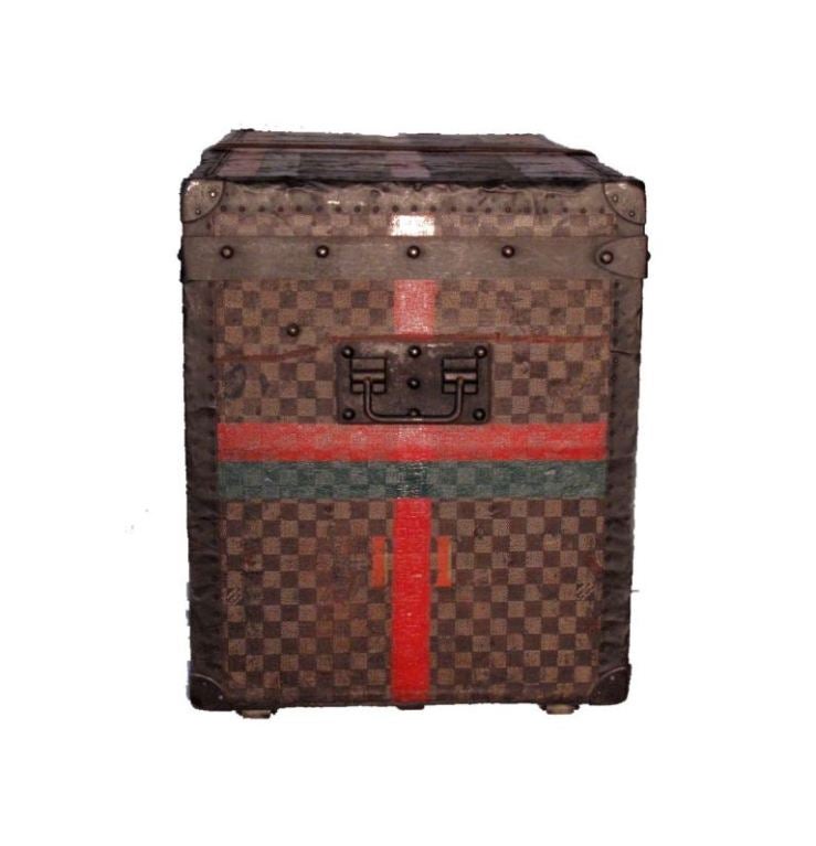 Louis Vuitton halft steamer trunk in damier in very good vintage condition.  Exterior features pre-monogram checkered canvas trimmed with metal and brass hardware.  Interior fully restored with canvas in excellent condition. 
Measurements:
