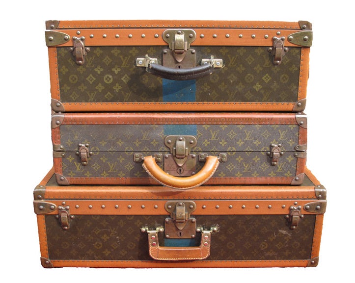 French Louis Vuitton Set of 3 Bisten Suitcases ca. 1930s