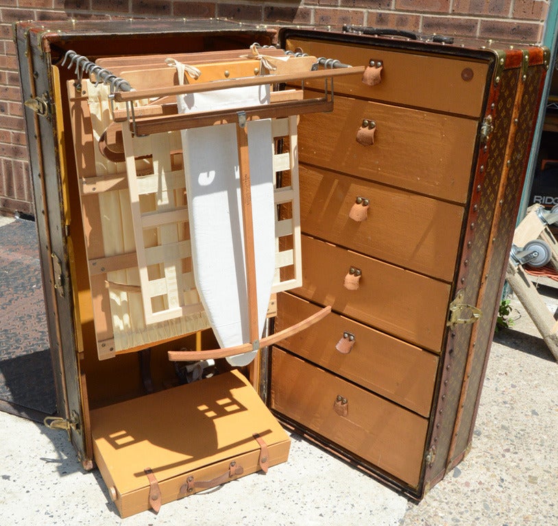 Early 20th Century Antique Louis Vuitton Liberace Wardrobe with Ironing Board For Sale