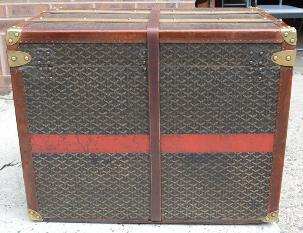 French Antique Goyard Half Trunk with Red ID Stripe For Sale