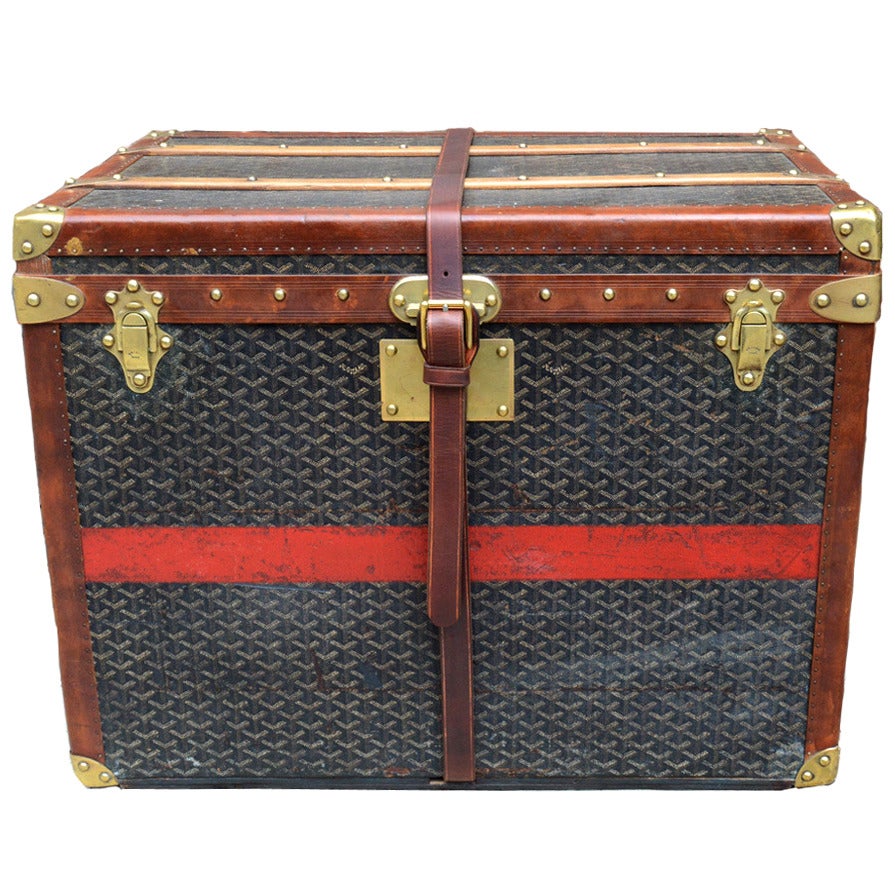 Antique Goyard Half Trunk with Red ID Stripe For Sale