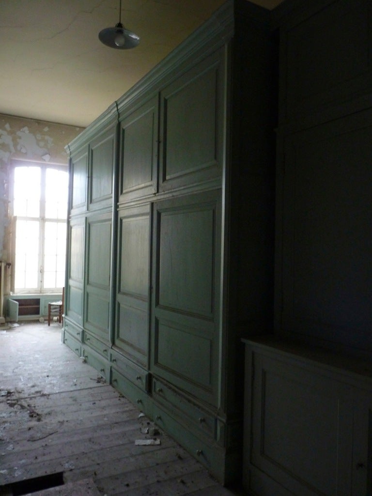 Wood Gigantic Bruges convent mid 19th century painted cabinets, 8 drawers , 8 doors
