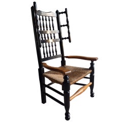 English Ebonised Oak Spindle Back Wing Chair