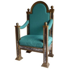 French gilt wood and mirror 1940s throne chair