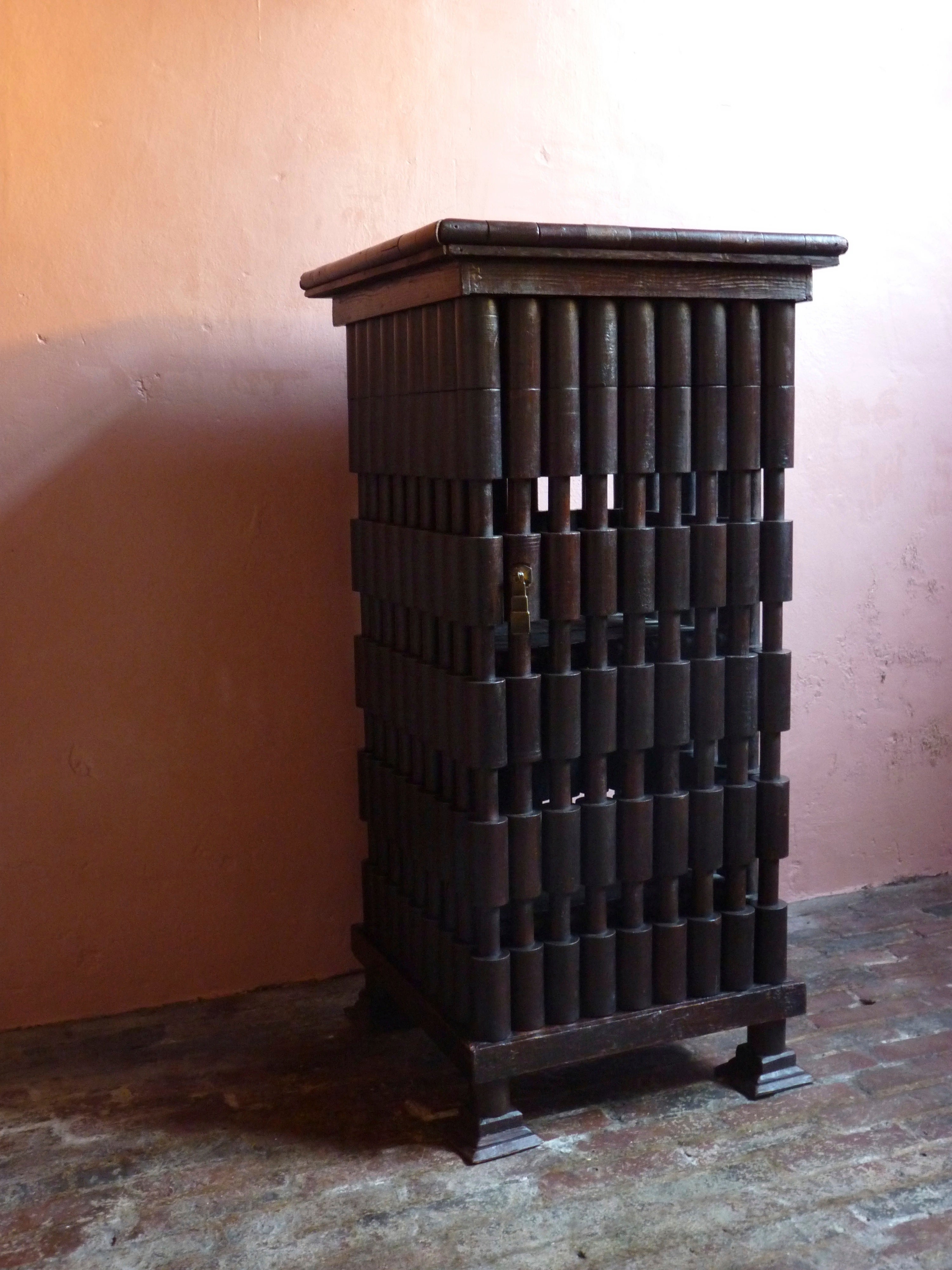 Unusual French small oak art deco cabinet, 1930's For Sale