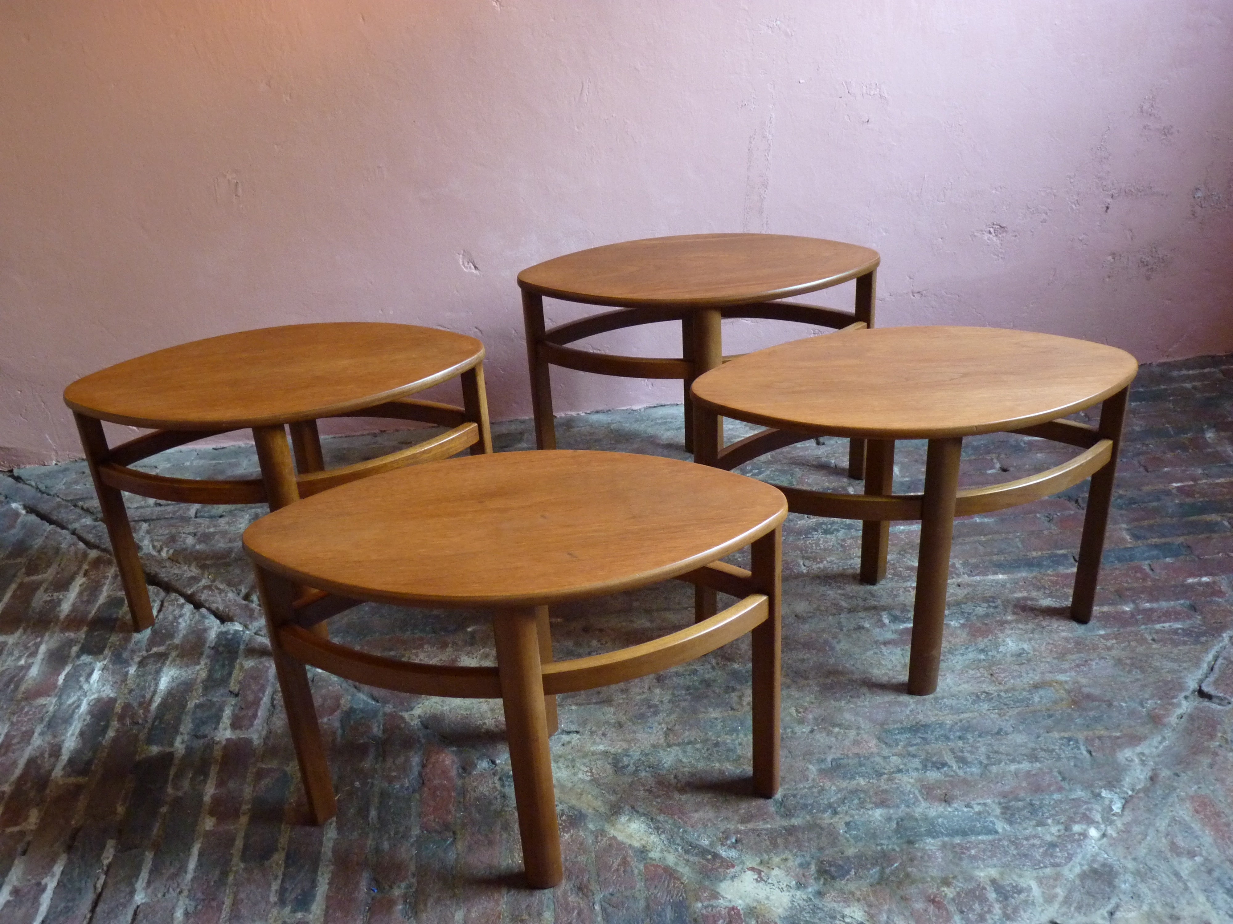 Set of four Danish oval small tables , 1950's  For Sale