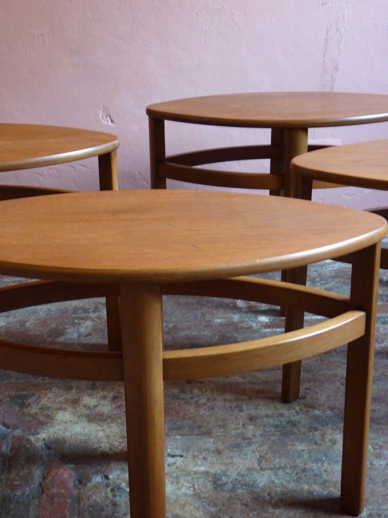 Wood Set of four Danish oval small tables , 1950's  For Sale