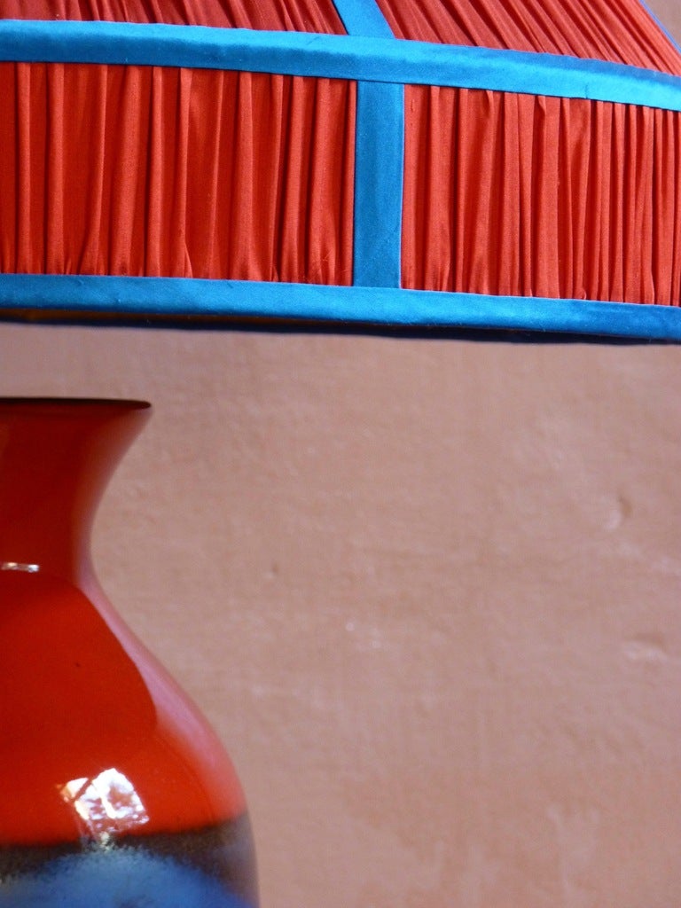 1960's Vase As Lamp With Hand Sewn Silk Shade, Germany