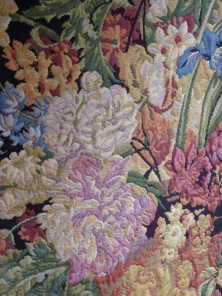 Belgian Pair of Flemish machine made floral tapestries, 1960's
