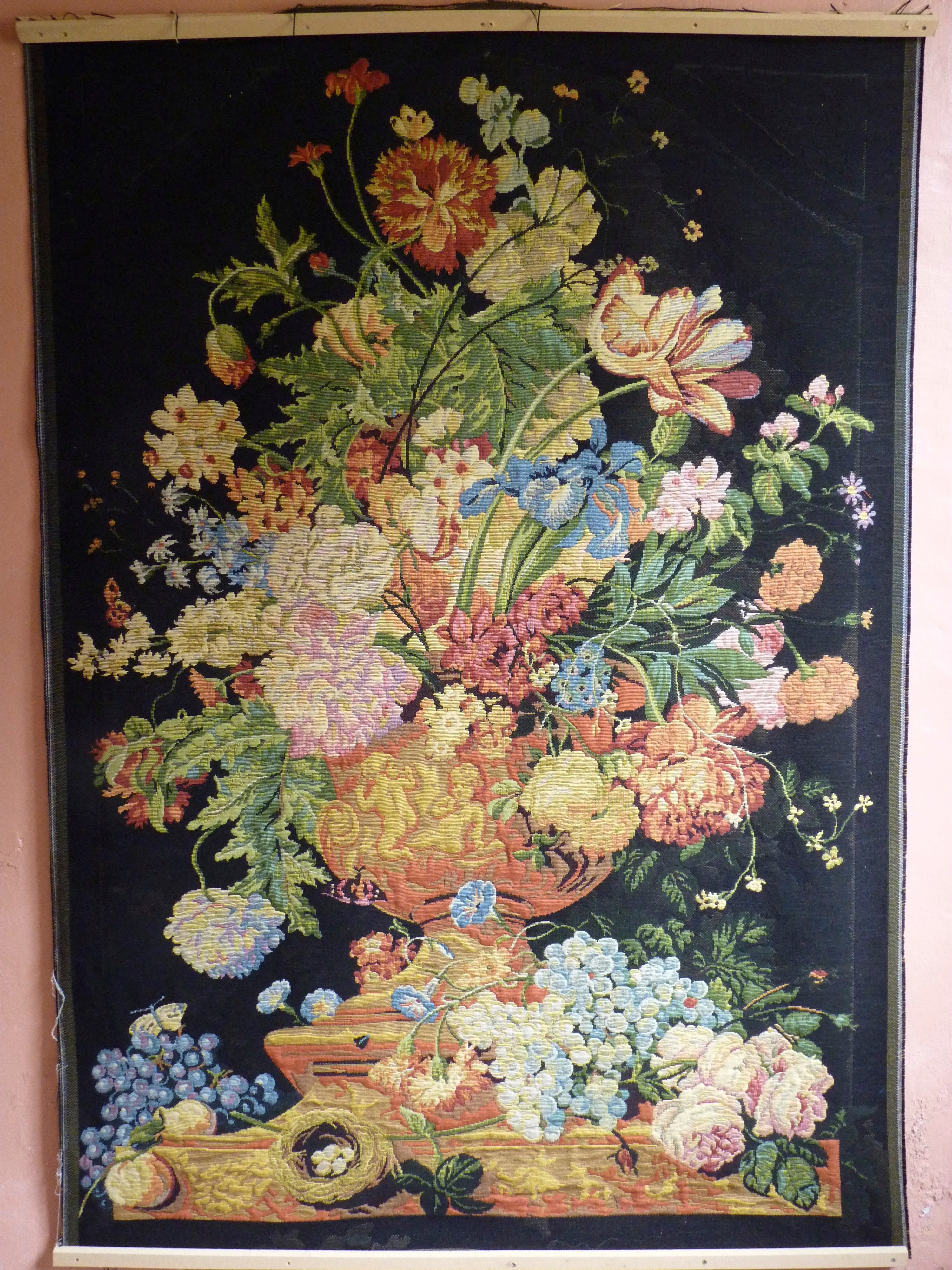 Pair of Flemish machine made floral tapestries, 1960's