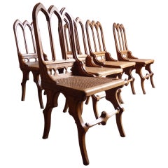 Set Of Six French Oak Early Gothic Revival Ossuarium Style Chairs