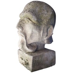 Stone Head of a French Polynesian Architect circa 1940