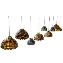 Set Of Nine Belgian Art Deco Stained Glass Lead Lamps