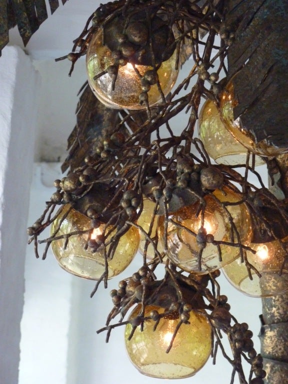 Late 20th Century Italian 1970s Gilt Iron Coconut Tree Lamp