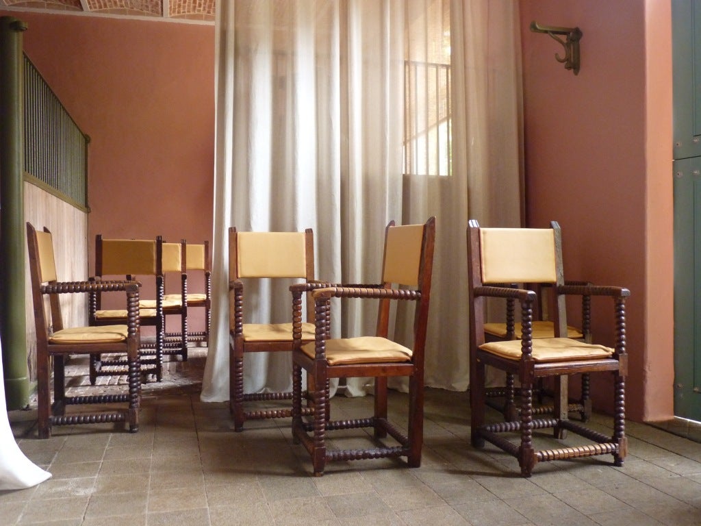 A Set of Eight French 17th Century Louis XIII Oak Dining Chairs