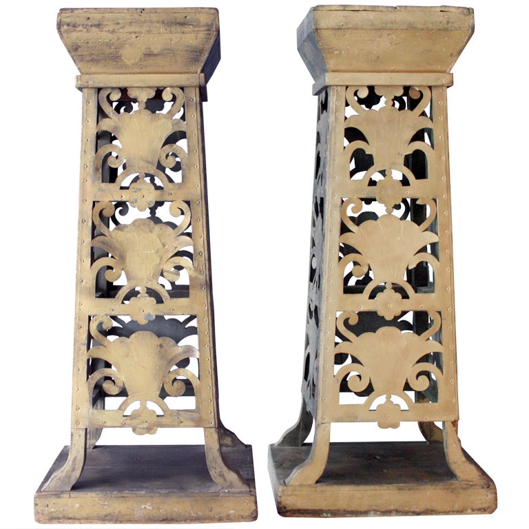 Pair of Italian Mid 19th Century Gilt Wooden Gilt Metal Stands For Sale