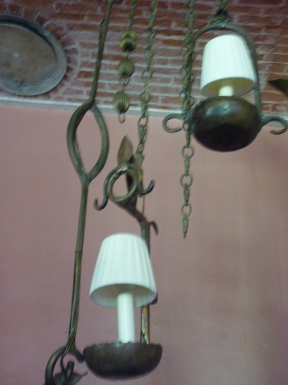 French Bronze 1960s Chandelier For Sale 1
