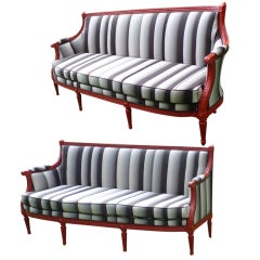False Pair of French Red Lacquered Sofas Around 1920