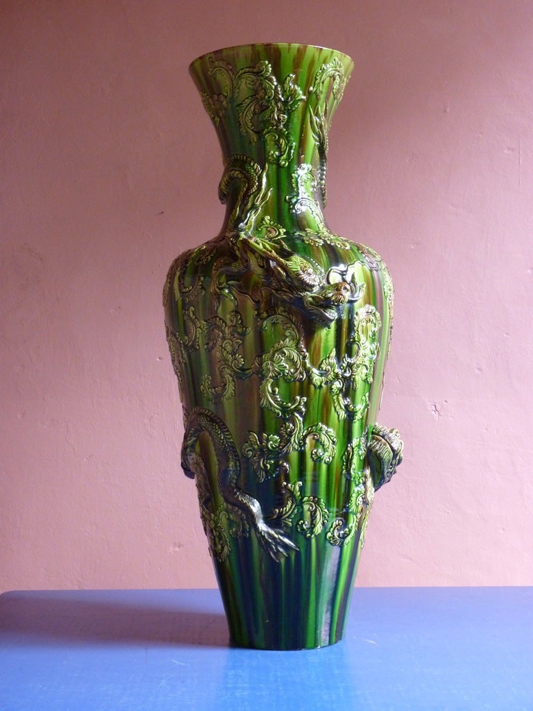 Large Awaji flambe dragon vase c. 1910
