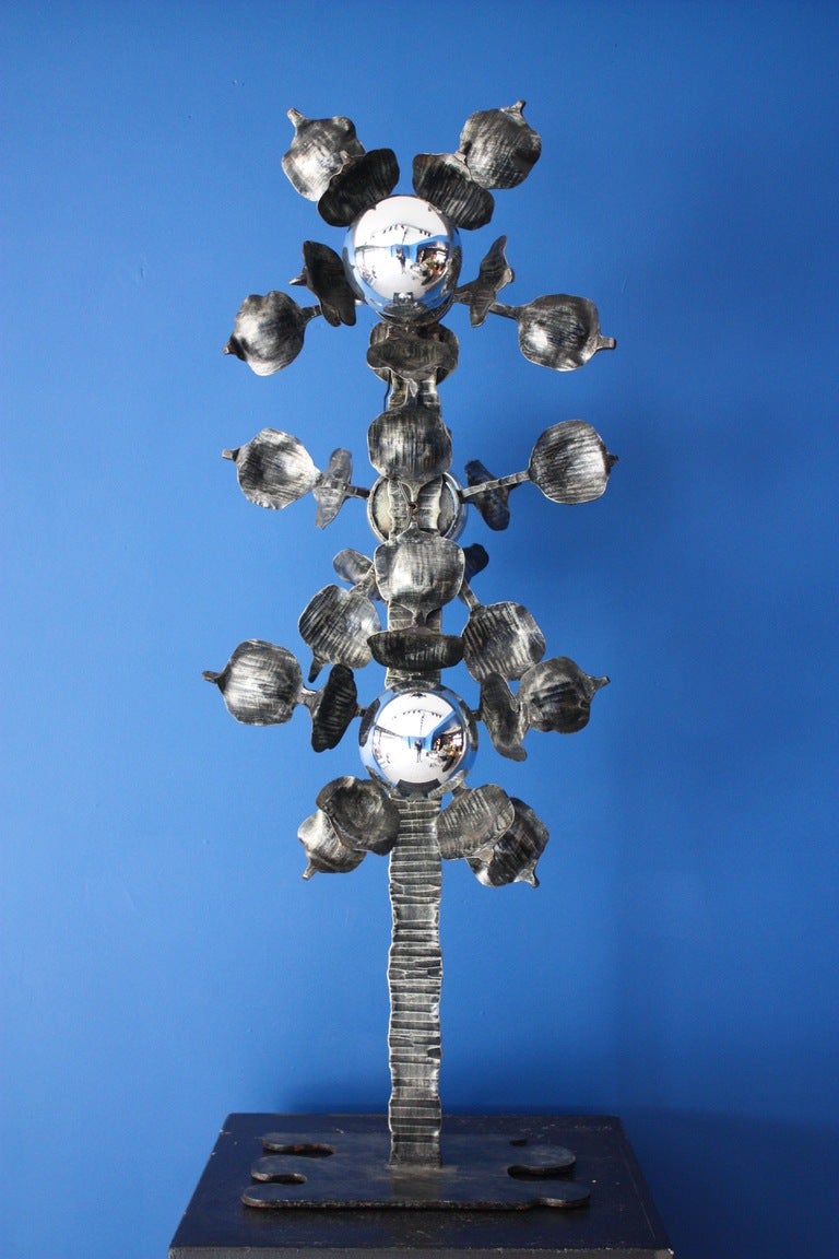 A 1960's Belgian metal gothic revival flower lamp