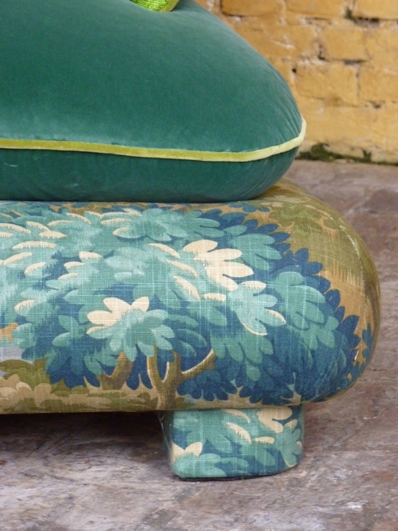 Mid-20th Century Reupholstered French 1940s Cha Cha Sofa In Verdure Fabrics