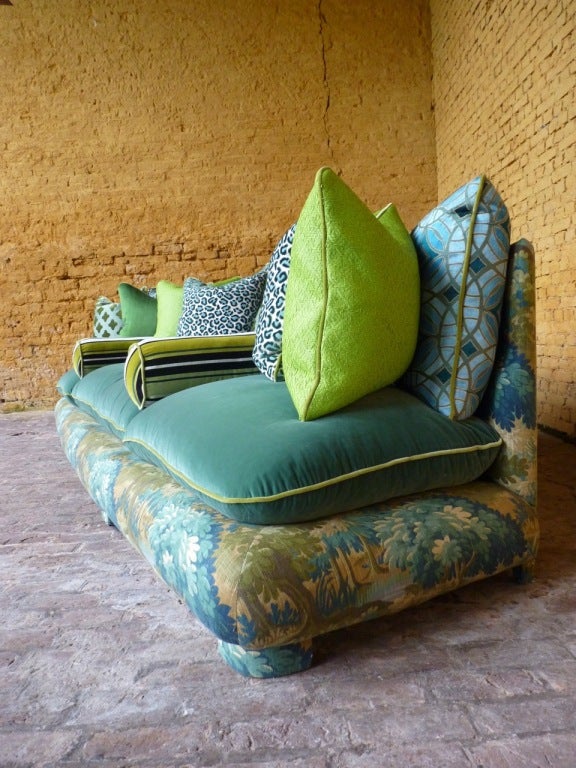 Reupholstered French 1940s Cha Cha Sofa In Verdure Fabrics 1