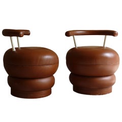 Pair of leather 1980s tube chairs