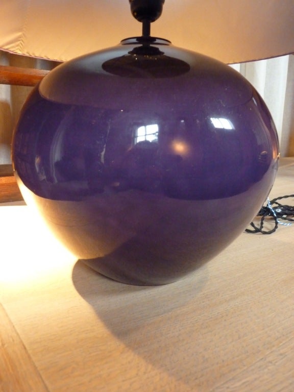 french deep purple 1960s lamp with silk hand sewn shade
