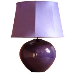 French Deep Purple 1960s Lamp With Silk Hand Sewn Shade
