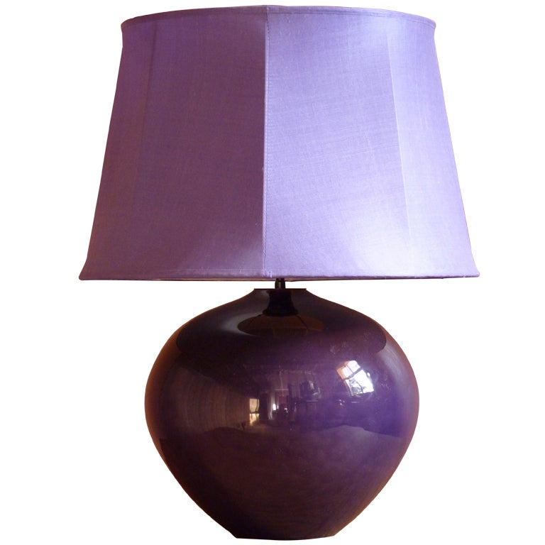 French Deep Purple 1960s Lamp With Silk Hand Sewn Shade For Sale