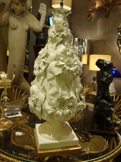 Large White Ceramic Base  Lamp On A Gilded Wood Base