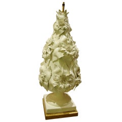 Large White Ceramic Base Lamp On A Gilded Wood Base 6