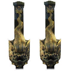 Antique Two Dolphins, Railing Elements from the Old Bridge "de la Porte de France" in Grenoble by Gustave Eiffel circa 1900