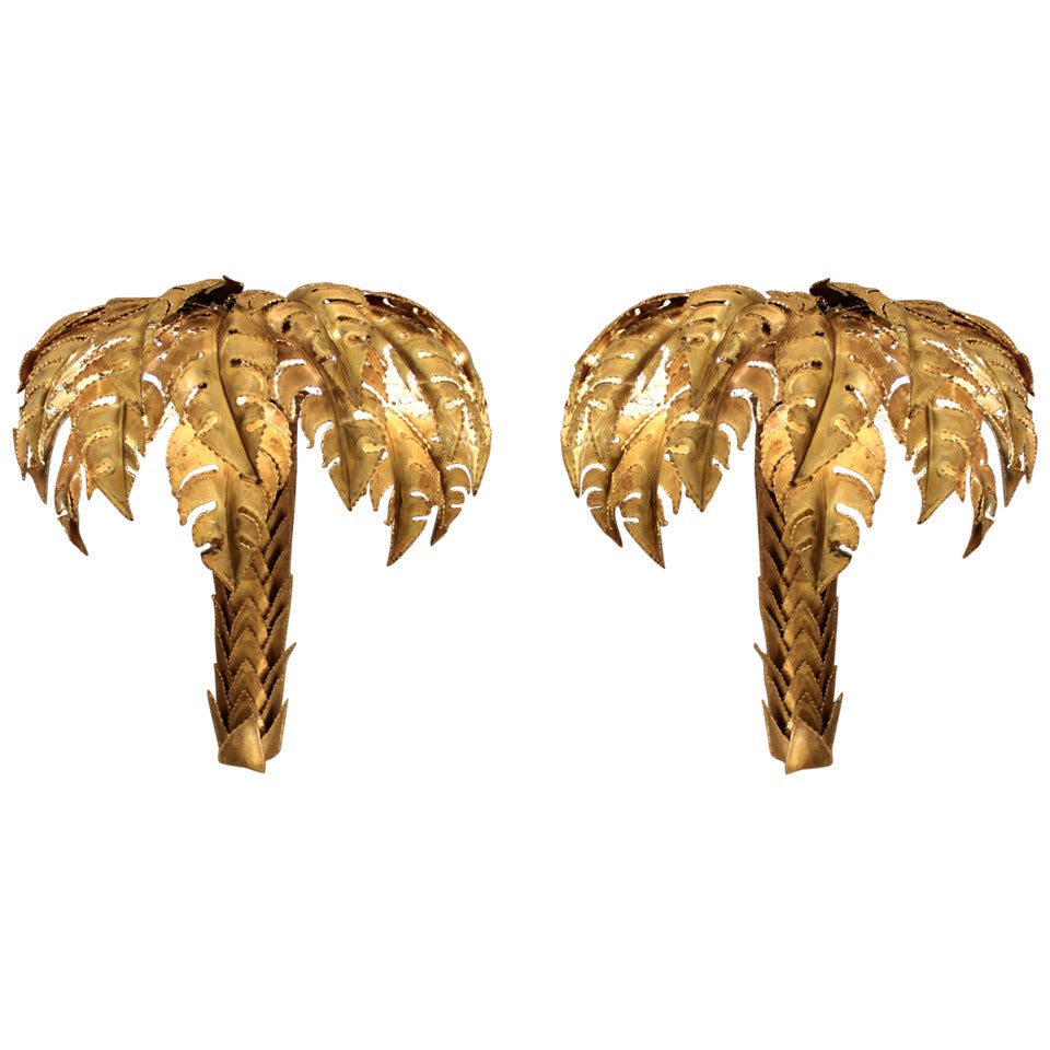 Pair of "Palm Tree" Wall Lights 1970 Period
