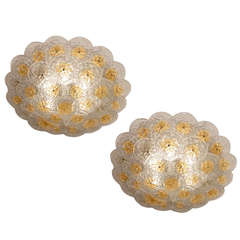 Two 1980's Ceiling Lights (a Pair) In Murano Glass By Mazzega
