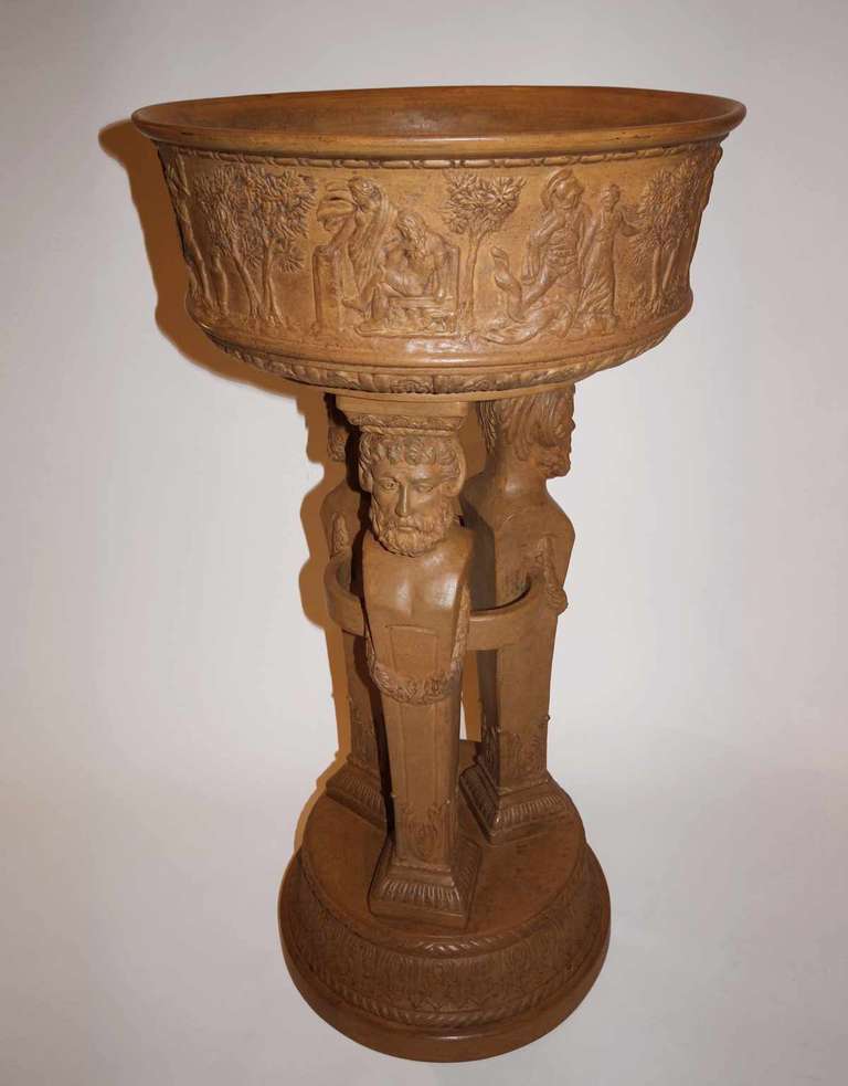 Very pretty and unusual jardiniere into two parts decorated with scenes of ancient and caryatids.