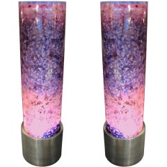 Pair Of Large Lighting Columns In Purple Resin With Inclusions