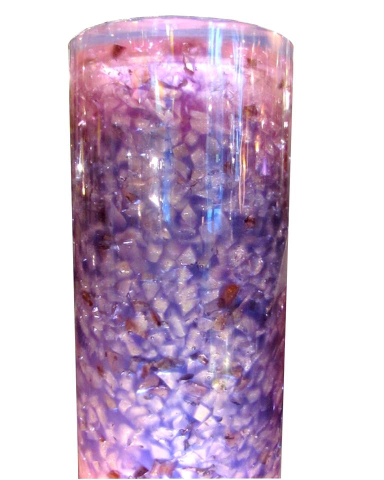 Pair Of Large Lighting Columns In Purple Resin With Inclusions