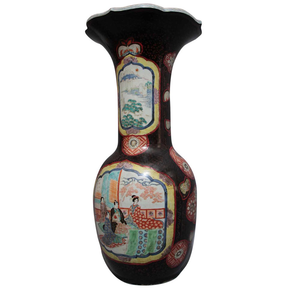 Important 1900's Chinese vase in porcelain & lacquer For Sale