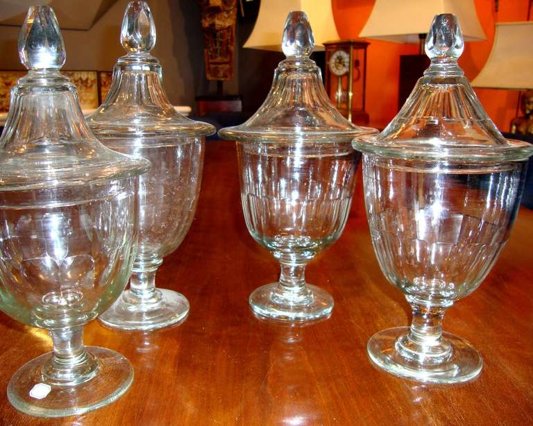 Cut Glass Seven jars for dragees to the end of XIXth century For Sale