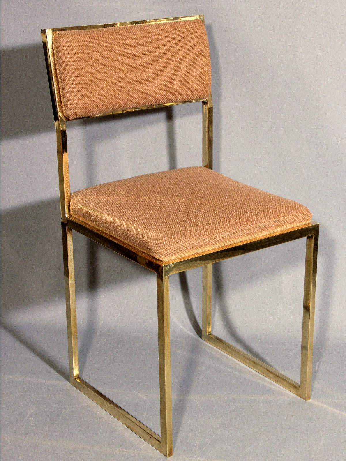 Eight elegant 1970s chairs in polished brass. Original upholstery (to be redone).