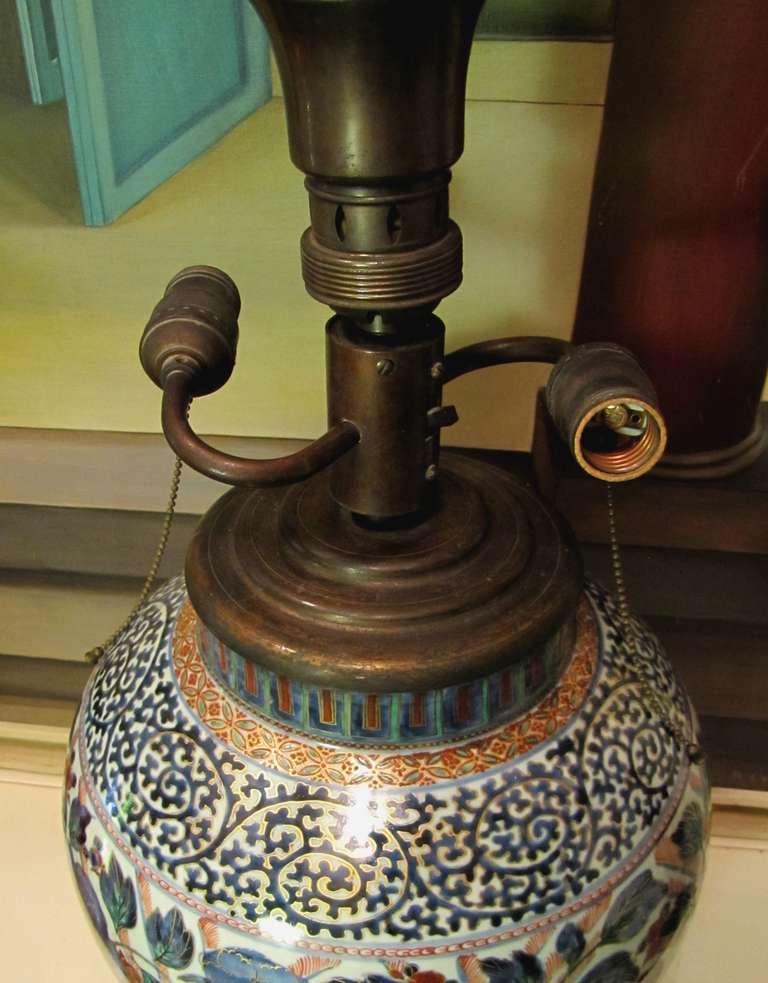 Porcelain Imari Vase Mounted In Lamp For Sale