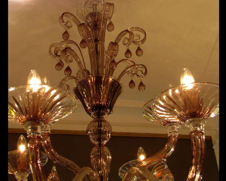 Pair Of Chandeliers With Twelve Arms In Clear Amethyst Blown Glass By Venini 1