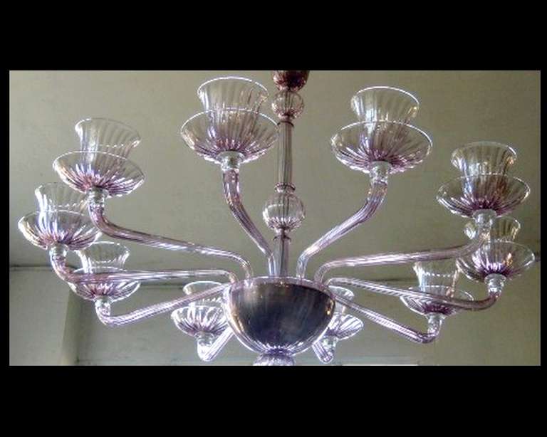 Blown Glass 1970's Ten Arms Chandeliers By Venini For Sale
