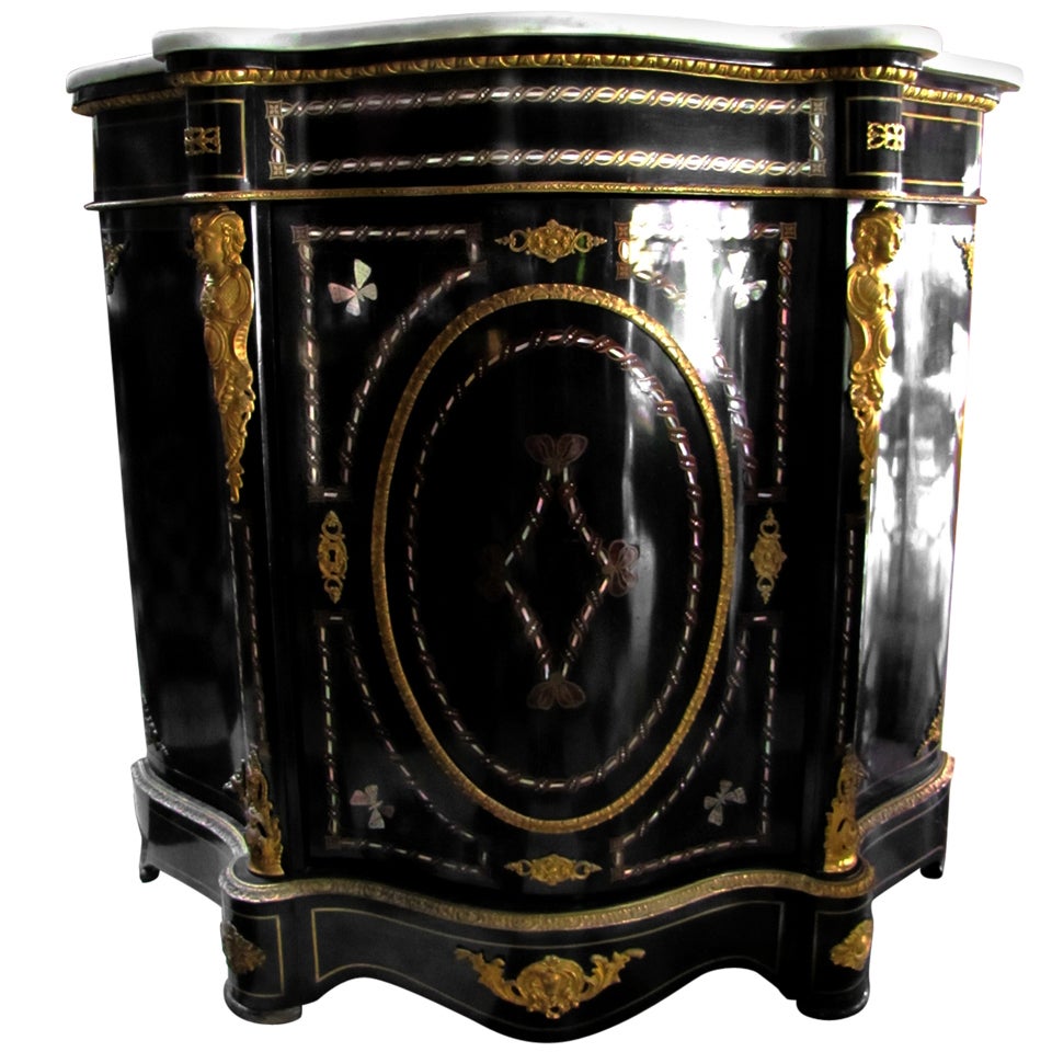 Napoleon III Cabinet with Inlays and Patterns in Engraved Bronze