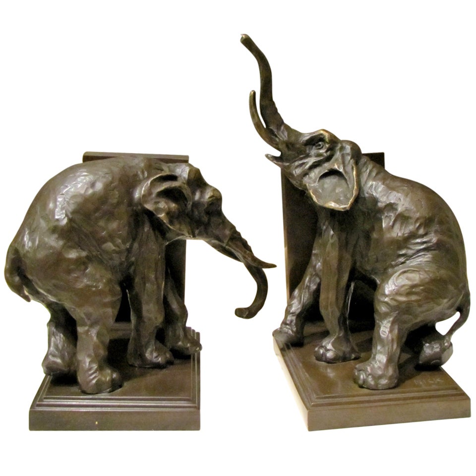 Two "elephants" bookends "in bronze